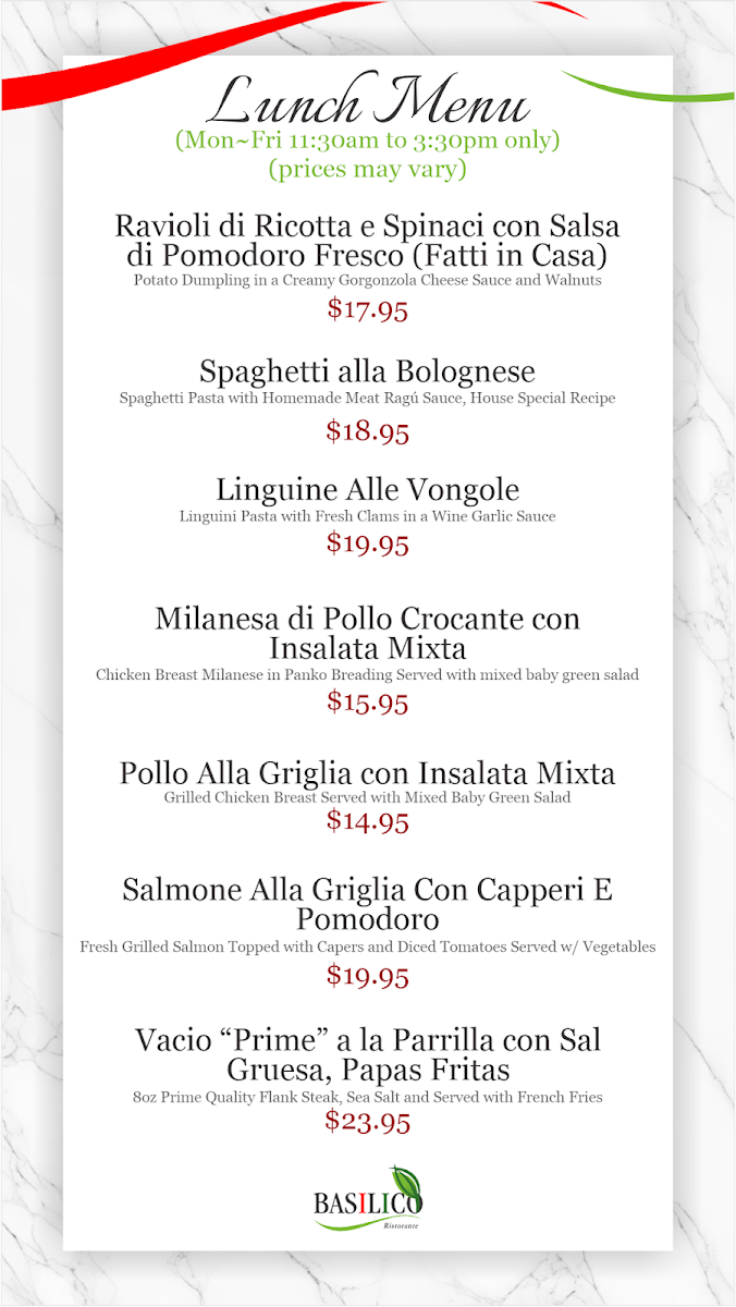 Basilico Ristorante Menu-1